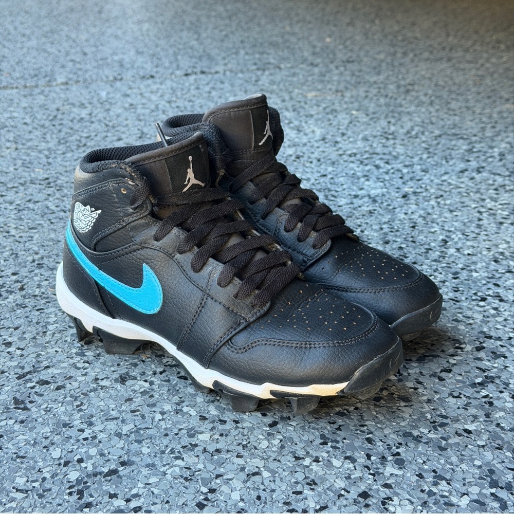Nike Air Jordan 1 Cleats Black/White Custom Blue and Navy 4Y